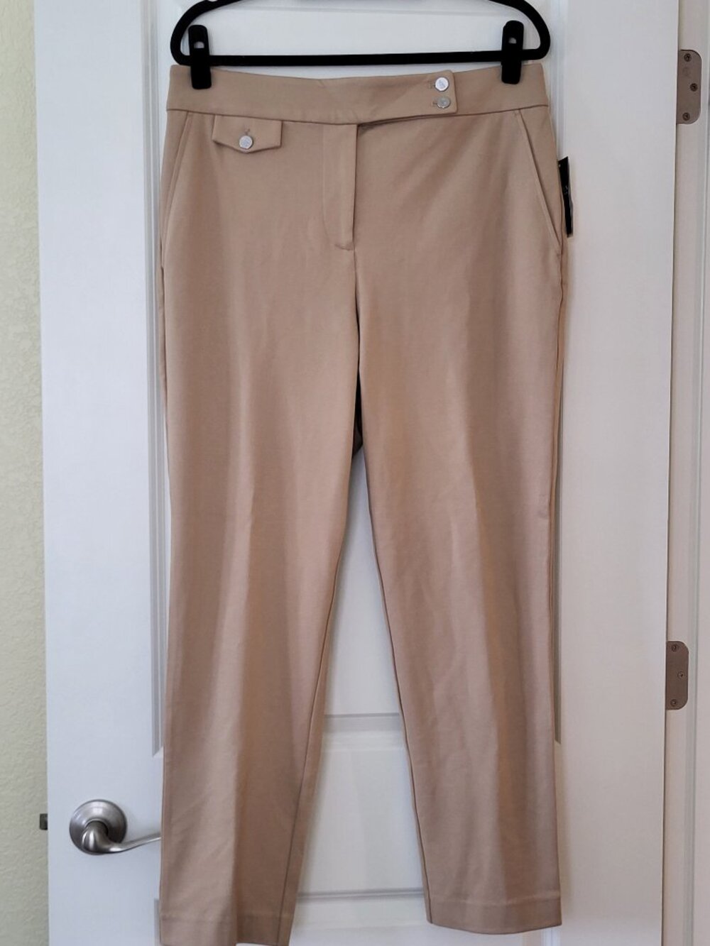NWT Lauren Ralph Lauren Tan Tailored Ankle Trousers Stretch Flap Pocket Ponte